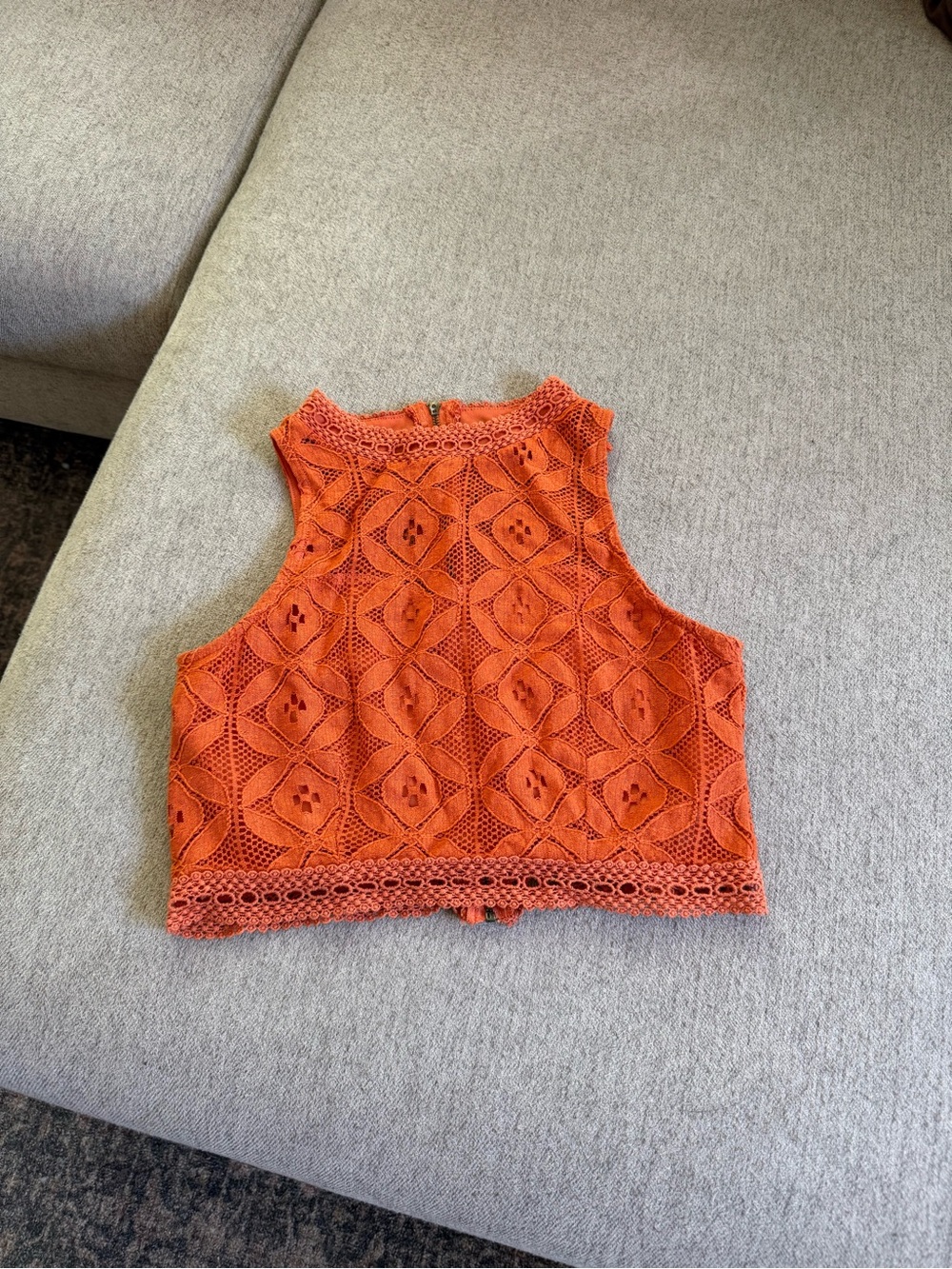 Orange Lace Sleeveless Top